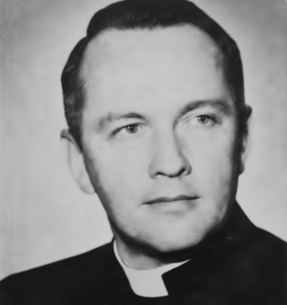 Historic black and white portrait of Vicar Daniel Johnson, who led the inaugural mission congregation originally known as Brighouse Lutheran Church in Richmond.