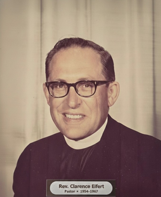 Historic portrait of Rev. Clarence C. Eifert, who was installed as the first official pastor of Trinity Lutheran Church on August 15, 1954.