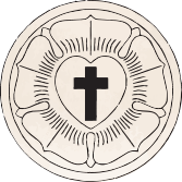 Logo for the Christian Cyclopedia, featuring a classic line-art version of the Luther Rose seal. The emblem consists of a black cross centered within a heart, which is set against a blooming five-petaled rose. The design is rendered in clean black outlines on a light cream background, enclosed in a circular border.